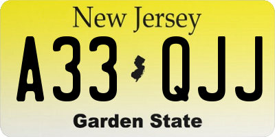 NJ license plate A33QJJ