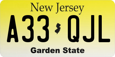 NJ license plate A33QJL