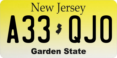 NJ license plate A33QJO