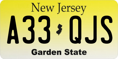 NJ license plate A33QJS