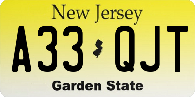 NJ license plate A33QJT