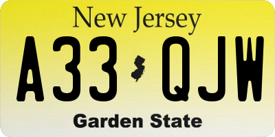 NJ license plate A33QJW