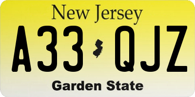 NJ license plate A33QJZ