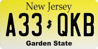 NJ license plate A33QKB