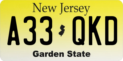 NJ license plate A33QKD