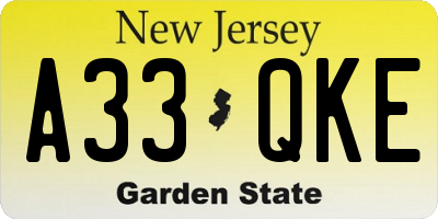 NJ license plate A33QKE