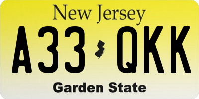 NJ license plate A33QKK