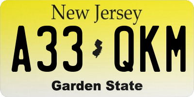 NJ license plate A33QKM