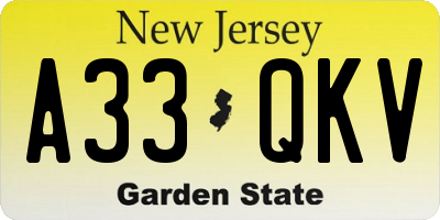 NJ license plate A33QKV