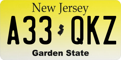 NJ license plate A33QKZ