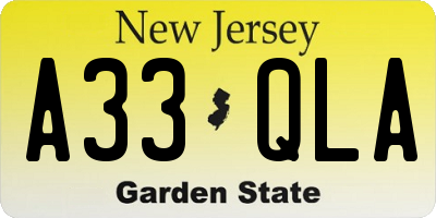 NJ license plate A33QLA