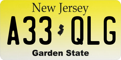 NJ license plate A33QLG