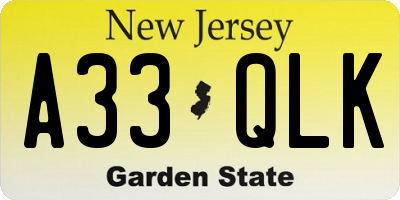NJ license plate A33QLK
