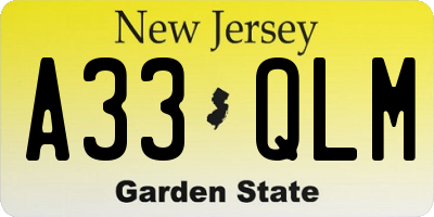NJ license plate A33QLM