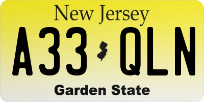NJ license plate A33QLN