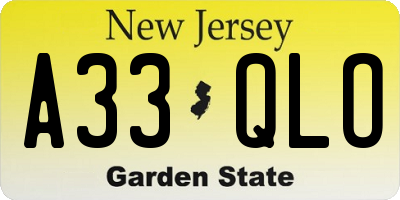 NJ license plate A33QLO