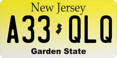 NJ license plate A33QLQ