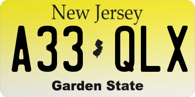 NJ license plate A33QLX