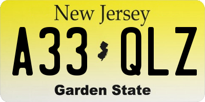 NJ license plate A33QLZ