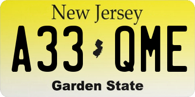 NJ license plate A33QME