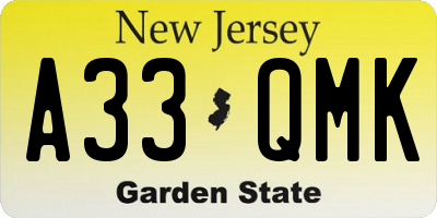 NJ license plate A33QMK