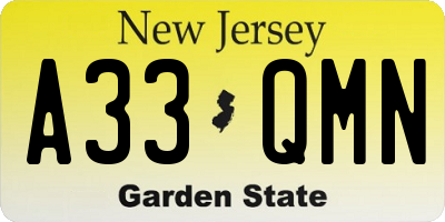 NJ license plate A33QMN