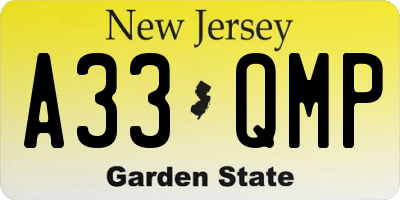 NJ license plate A33QMP