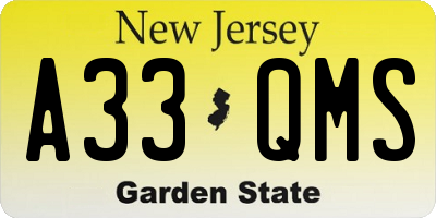 NJ license plate A33QMS