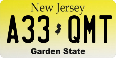 NJ license plate A33QMT