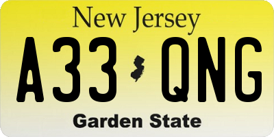 NJ license plate A33QNG