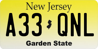NJ license plate A33QNL