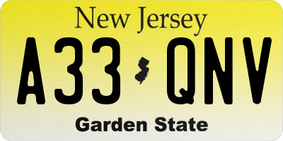 NJ license plate A33QNV