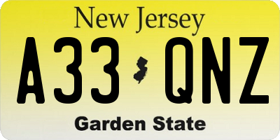 NJ license plate A33QNZ