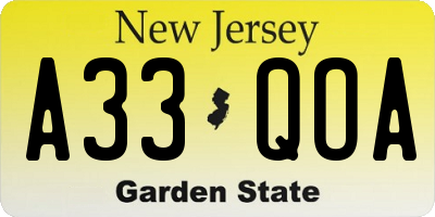 NJ license plate A33QOA