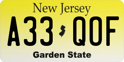 NJ license plate A33QOF