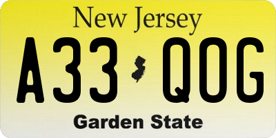NJ license plate A33QOG