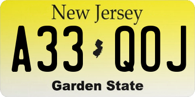 NJ license plate A33QOJ