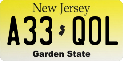 NJ license plate A33QOL
