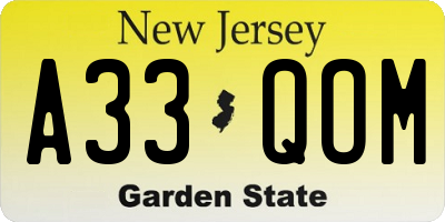 NJ license plate A33QOM