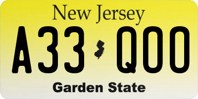 NJ license plate A33QOO