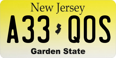 NJ license plate A33QOS