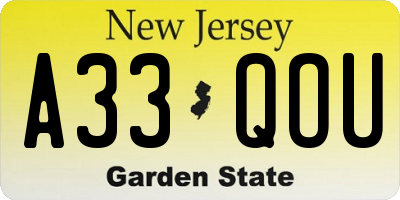 NJ license plate A33QOU