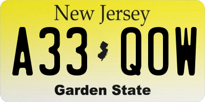 NJ license plate A33QOW
