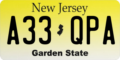 NJ license plate A33QPA