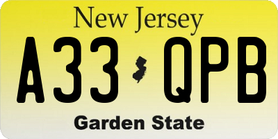 NJ license plate A33QPB