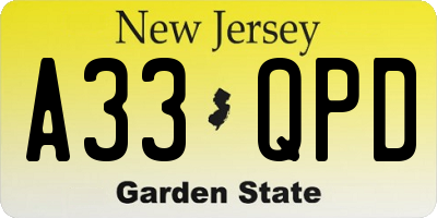 NJ license plate A33QPD
