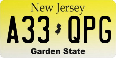NJ license plate A33QPG