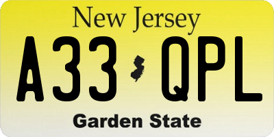 NJ license plate A33QPL