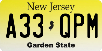 NJ license plate A33QPM