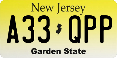 NJ license plate A33QPP